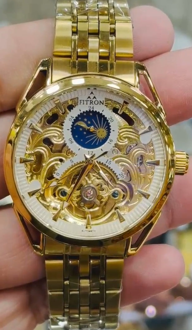 100% Original Fitron Gold Skeleton Dial