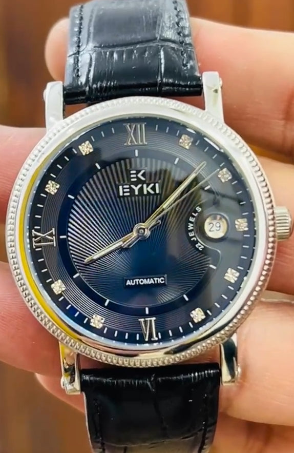 Eyki Blue Shade Dial With Black Leather