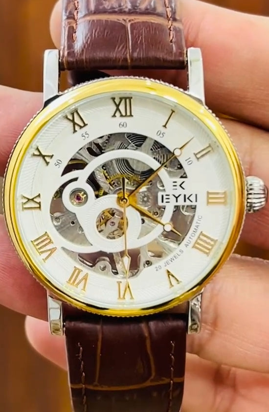 Eyki Skeleton Dial With Brown Leather Straps